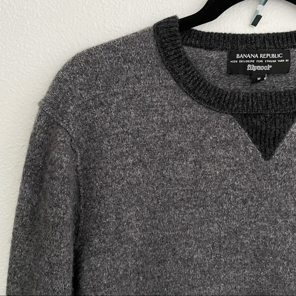 Banana Republic Charcoal Gray Filpucci Wool Crewneck Sweater w Ringer Neckline - Picture 2 of 5